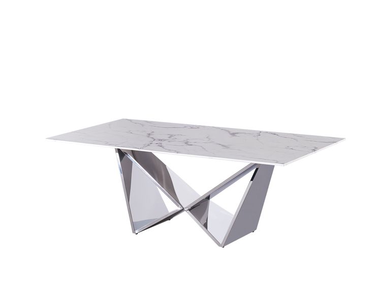 Edler Couchtisch in Marmor-Optik mit Edelstahlbeinen – 130 x 70 x 42 cm