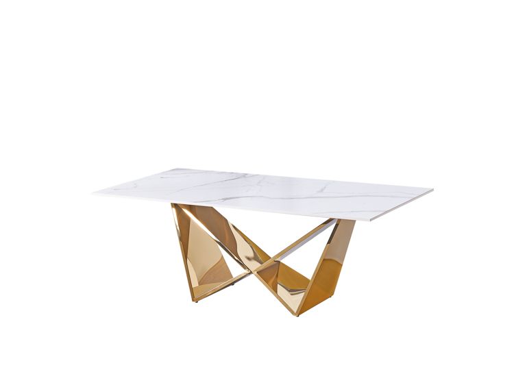 Edler Couchtisch in Marmor-Optik mit Edelstahlbeinen – 130 x 70 x 42 cm