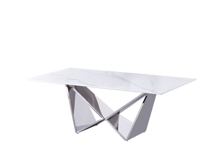 Edler Couchtisch in Marmor-Optik mit Edelstahlbeinen – 130 x 70 x 42 cm