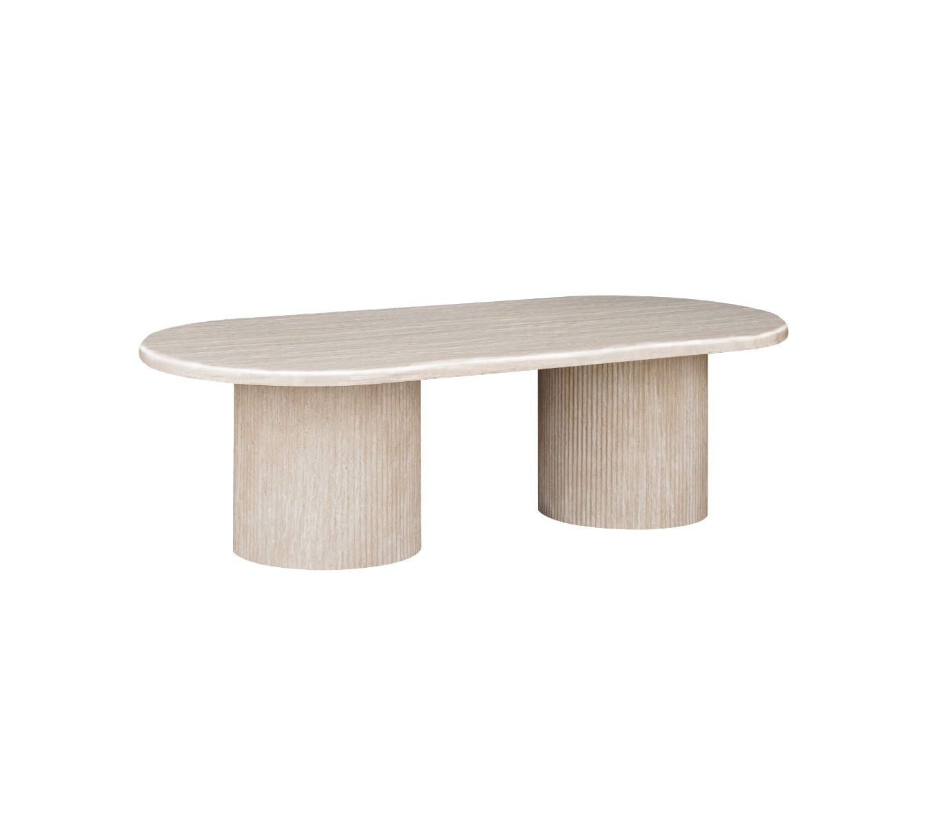 Moderner Couchtisch mit ovaler Travertin-Tischplatte – 130 x 70 x 45 cm