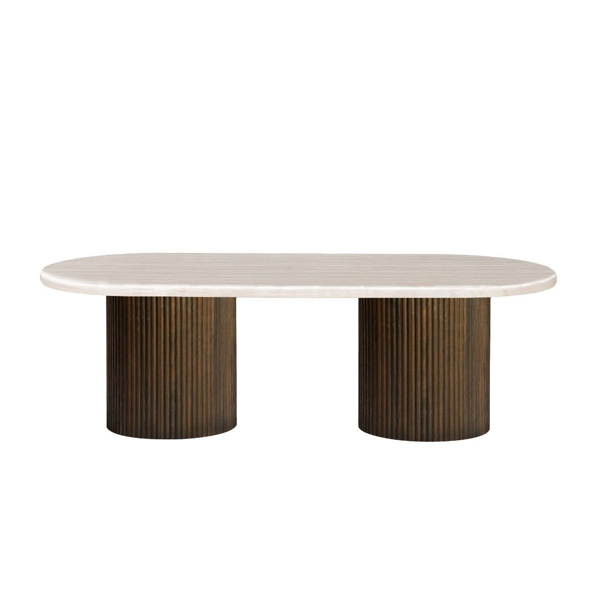 Moderner Couchtisch mit ovaler Travertin-Tischplatte – 130 x 70 x 45 cm