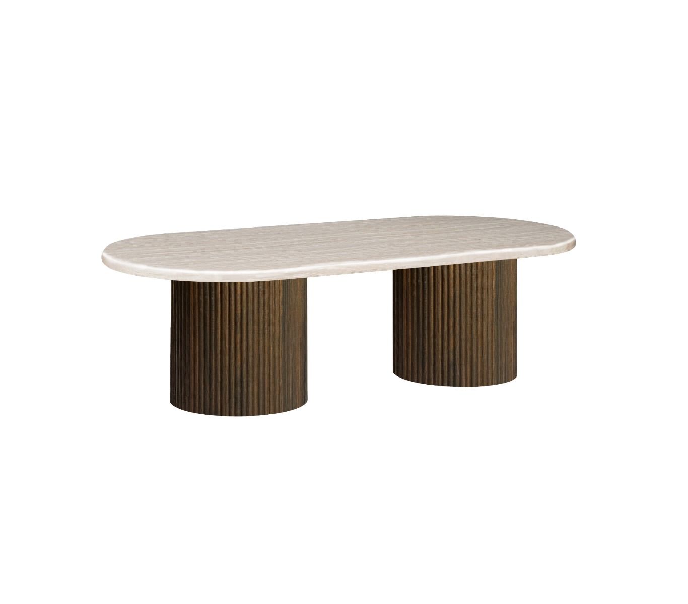Moderner Couchtisch mit ovaler Travertin-Tischplatte – 130 x 70 x 45 cm