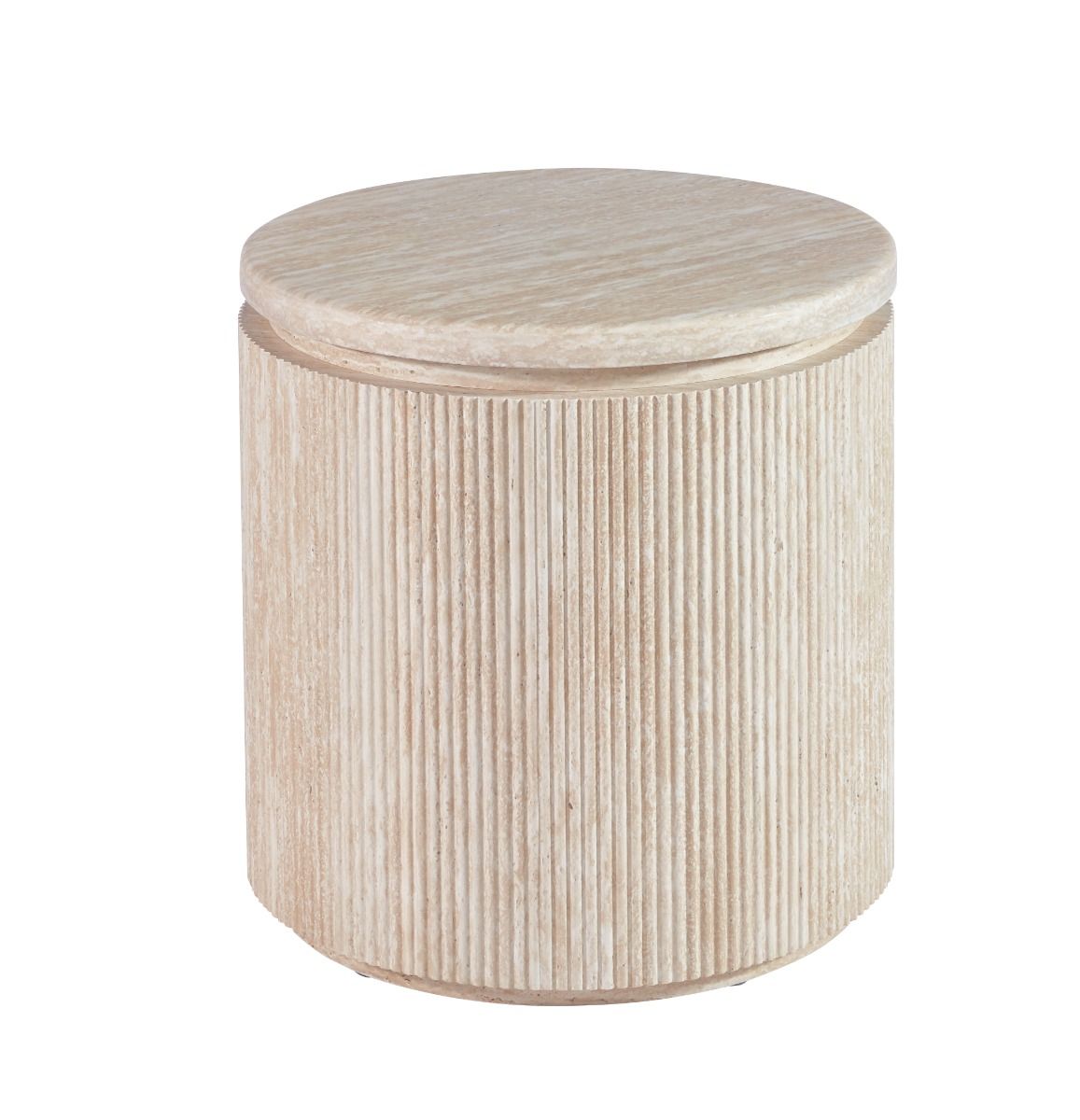 Beistelltisch Bondo mit Travertin Tischplatte in edlem Säulenstil Ø55x55 CM beige