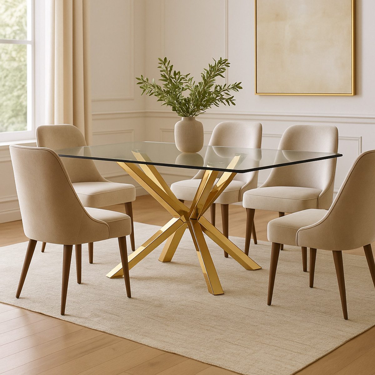 Esstisch Terni mit edlen Edelstahlbeinen Glas/Marmoroptik Tischplatte 180cm