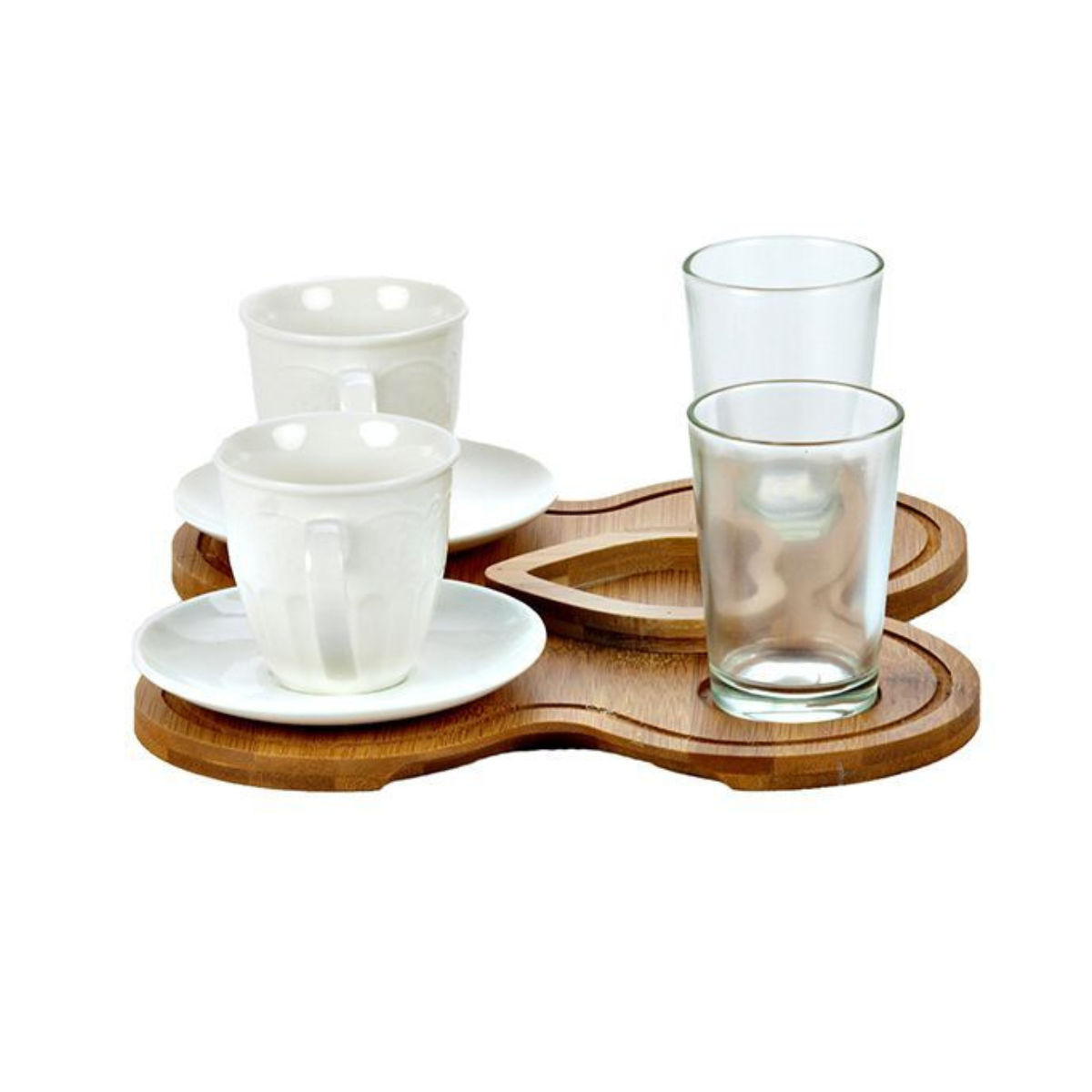 Bricard Espresso Set für 2 Person inkl. Untertasse und Holz-Tablett Weiß