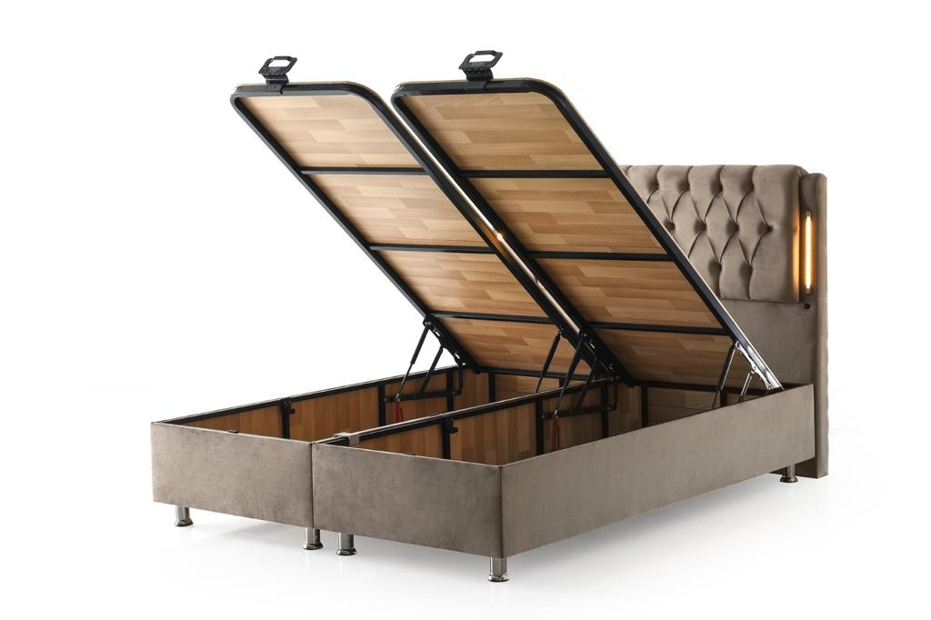 BAHAMA Taupe Velvet Set beige Samt Boxspringbett Set LED-Beleuchtung 90x200 - 180x200