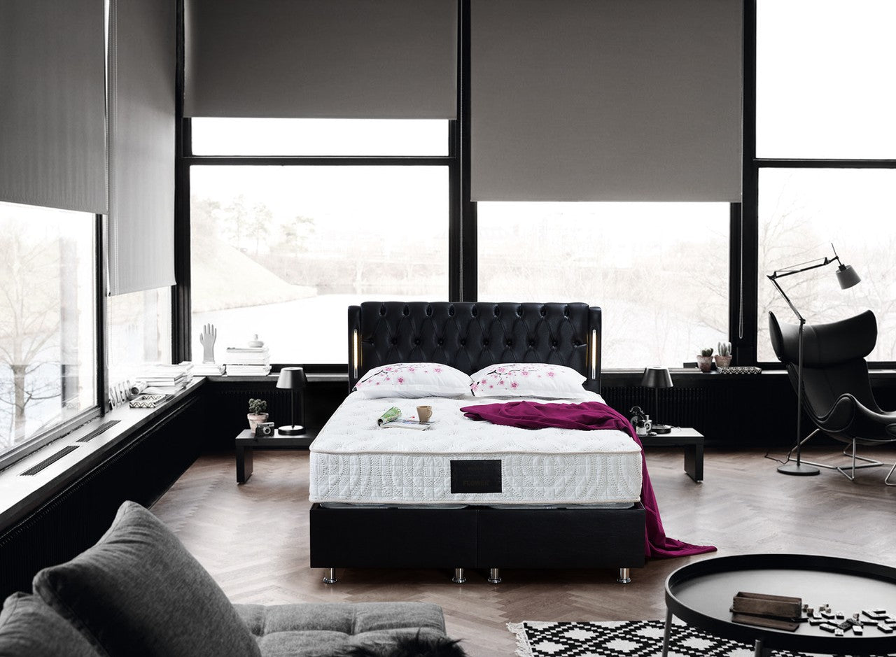 BAHAMA Black PU Set schwarz Samt Boxspringbett Set LED-Beleuchtung 90x200 - 180x200