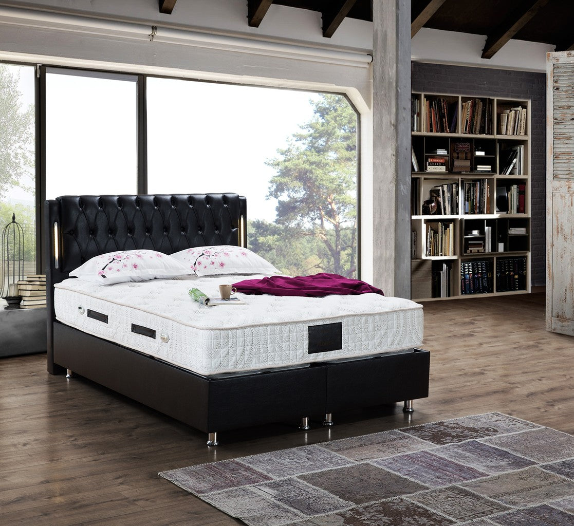 BAHAMA Black PU Set schwarz Samt Boxspringbett Set LED-Beleuchtung 90x200 - 180x200