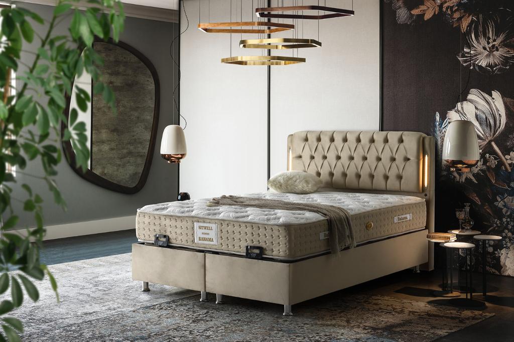 BAHAMA Taupe Velvet Set beige Samt Boxspringbett Set LED-Beleuchtung 90x200 - 180x200