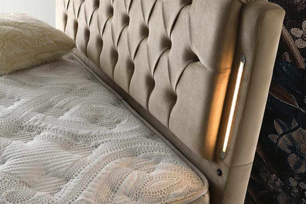 BAHAMA Taupe Velvet Set beige Samt Boxspringbett Set LED-Beleuchtung 90x200 - 180x200