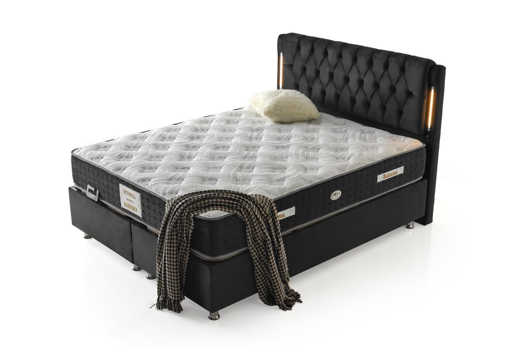 BAHAMA Black Velvet Set schwarz Samt Boxspringbett Set LED-Beleuchtung 90x200 - 180x200