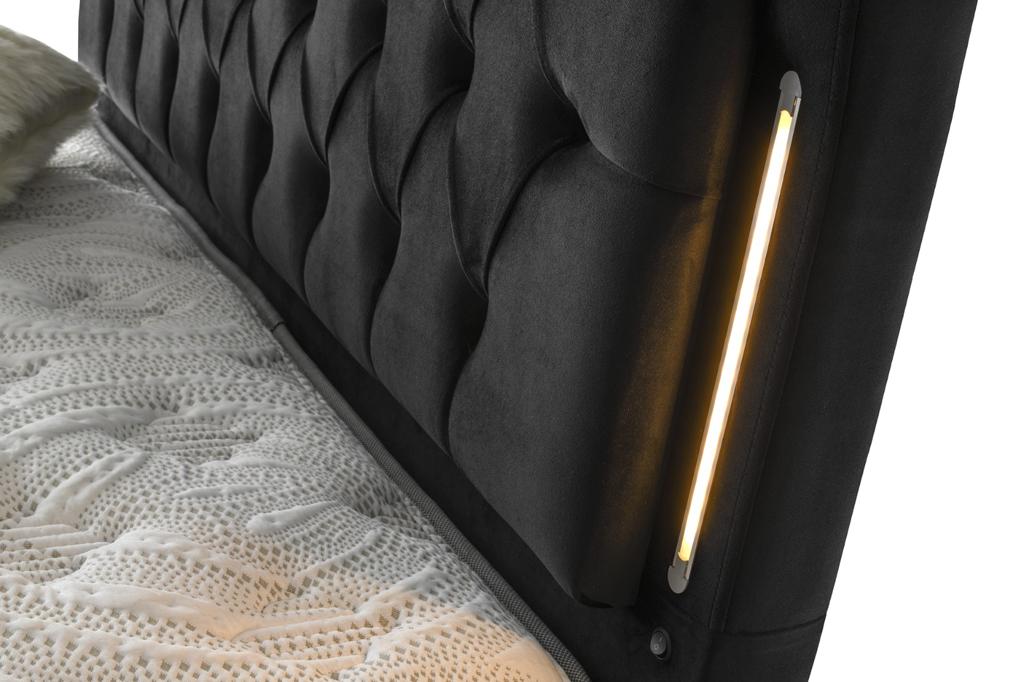 BAHAMA Black Velvet Set schwarz Samt Boxspringbett Set LED-Beleuchtung 90x200 - 180x200