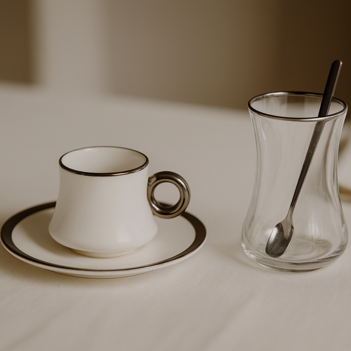Bricard Tee-Espresso Set 24 teilig Weiß Silber inkl. Löffel und Untertasse