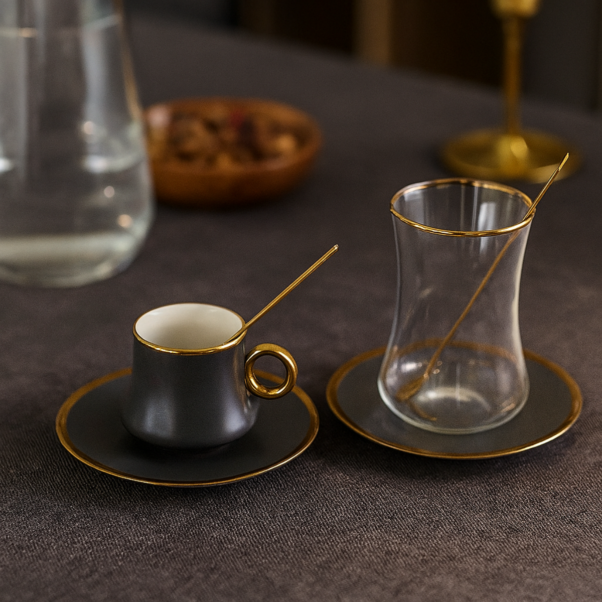 Bricard Tee-Espresso Set 24 teilig Grau Gold inkl. Löffel und Untertasse