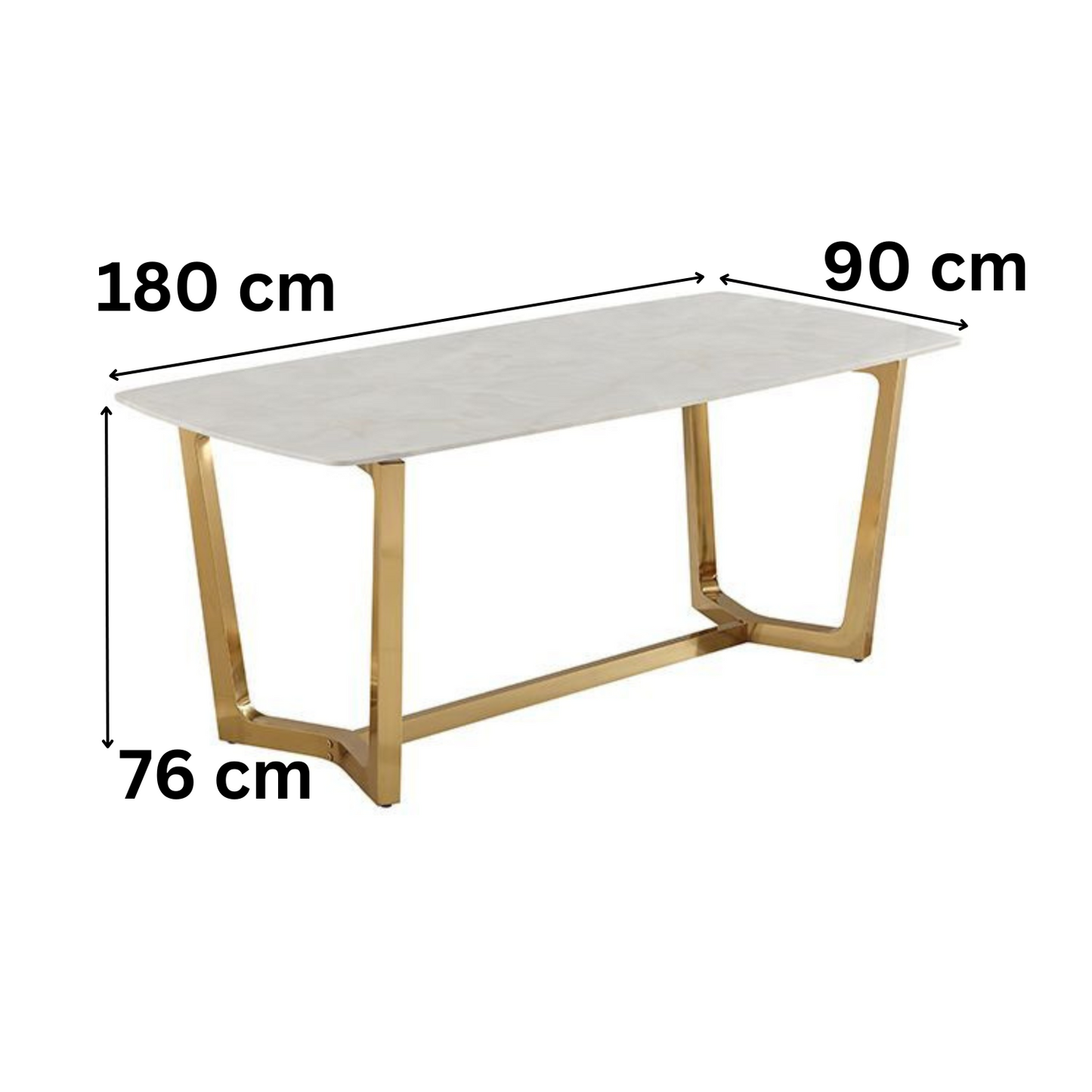 Moderner Esstisch in weißer Marmor-Optik mit Edelstahlbeinen – 180 x 90 x 76 cm