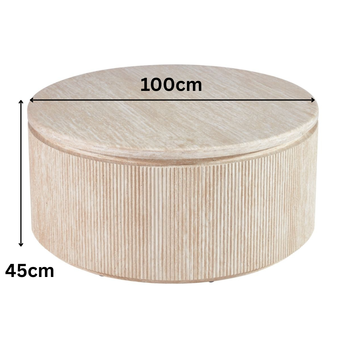 Couchtisch Bondo mit Travertin Tischplatte in edlem Säulenstil Ø100X45 CM beige