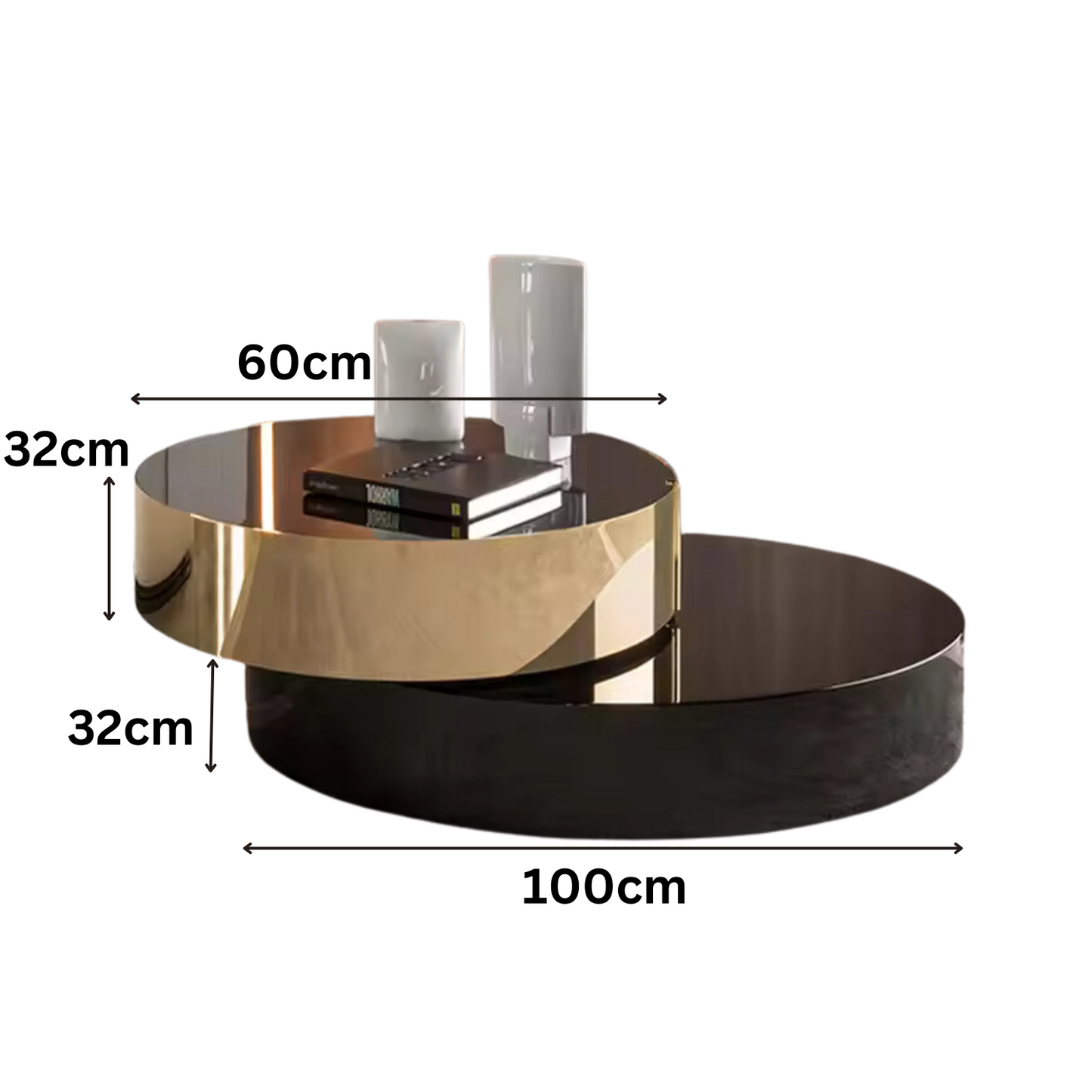 Edles Couchtisch 2er Set mit schwarzer Glasplatte goldener Rahmen 100cm Kaffeetisch Couchtisch Wohnzimmertisch