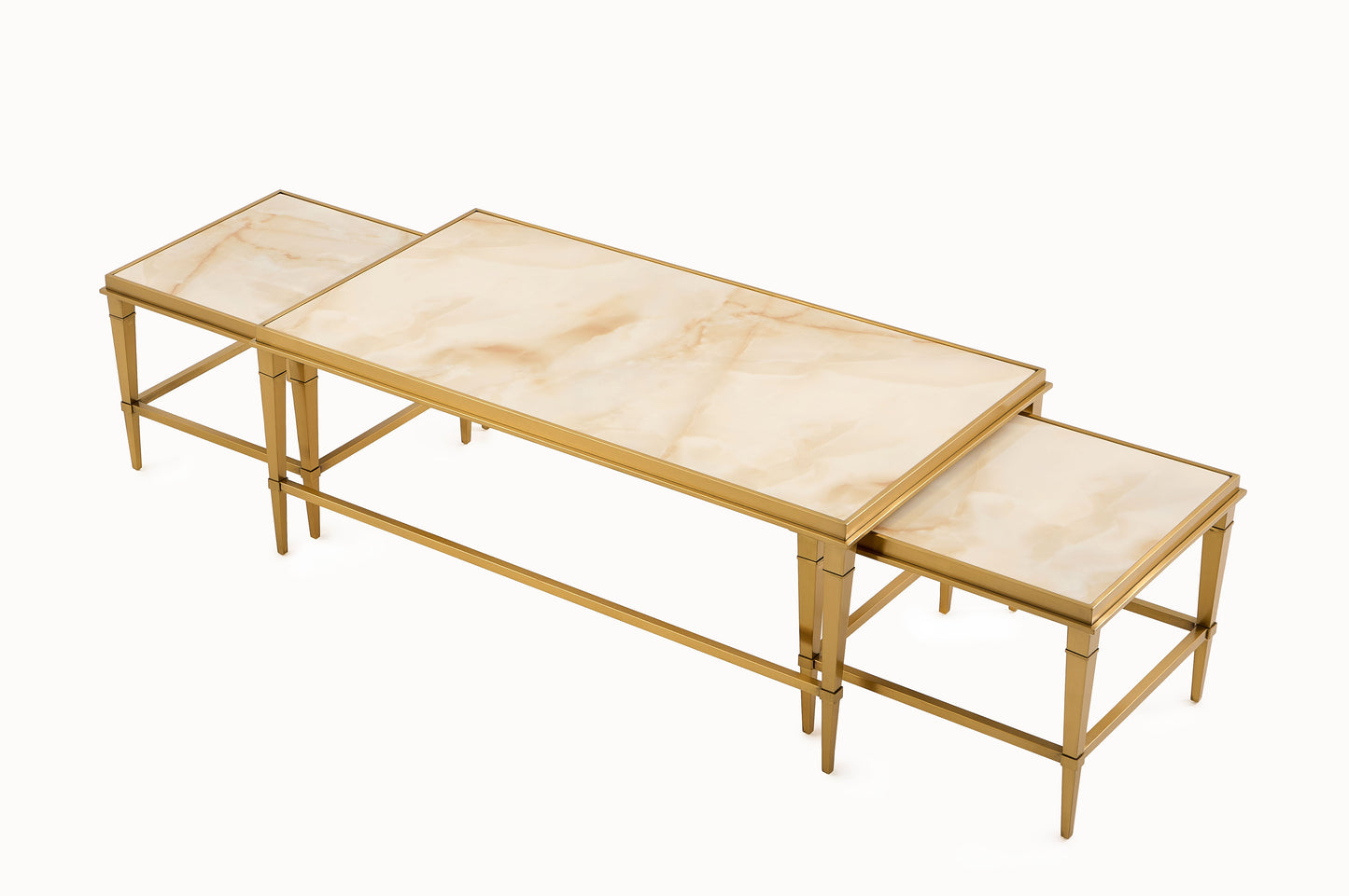 Beistelltisch Couchtisch massive echt-Marmorplatte weiß (3er-Set) vergoldeten Edelstahlbeinen 130x70cm