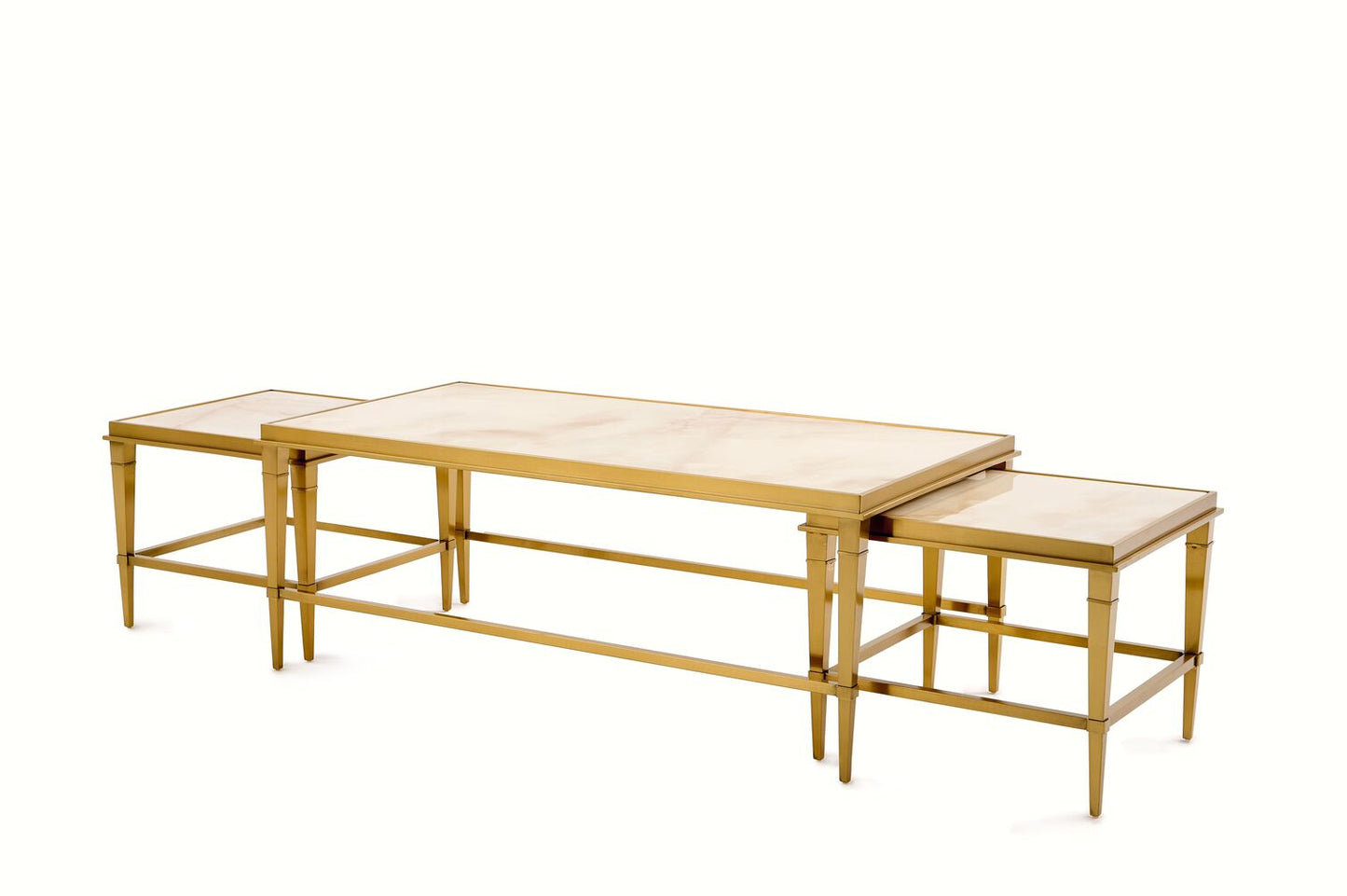 Beistelltisch Couchtisch massive echt-Marmorplatte weiß (3er-Set) vergoldeten Edelstahlbeinen 130x70cm