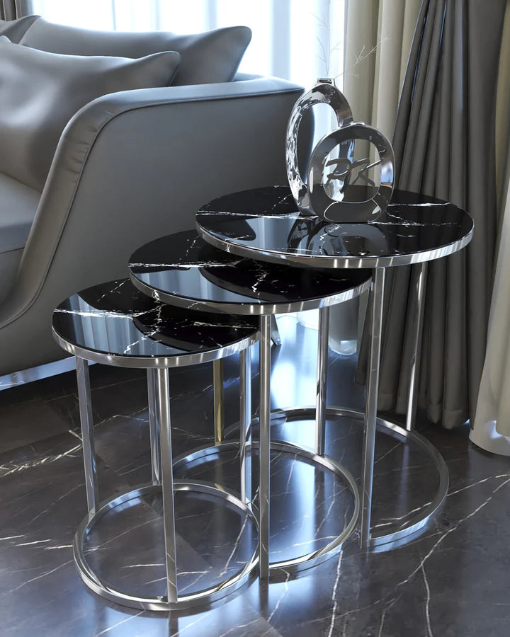 Beistelltische Couchtische DUNYA 3er Set Glas Mamor