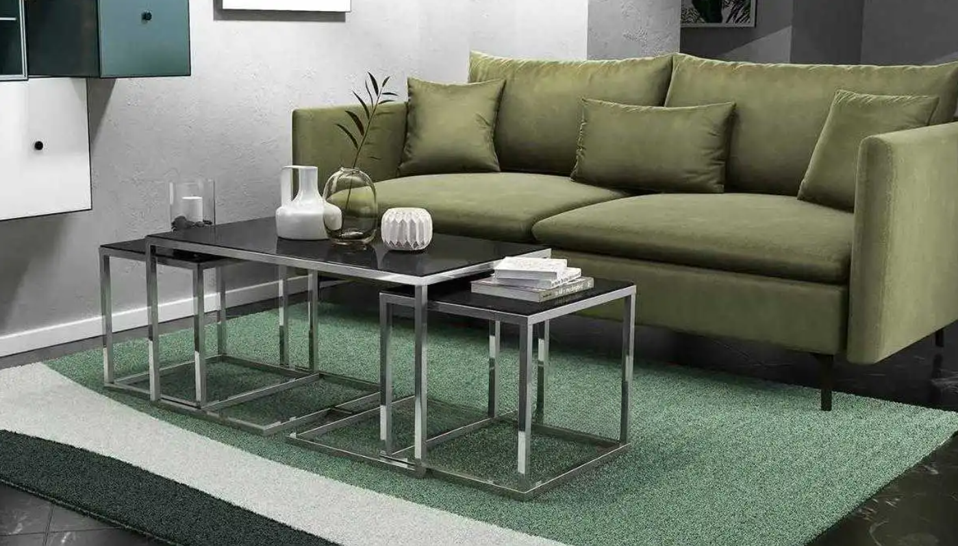 Melissa Gold Couchtisch Beistelltisch Set schwarzes Glas 3 teilig