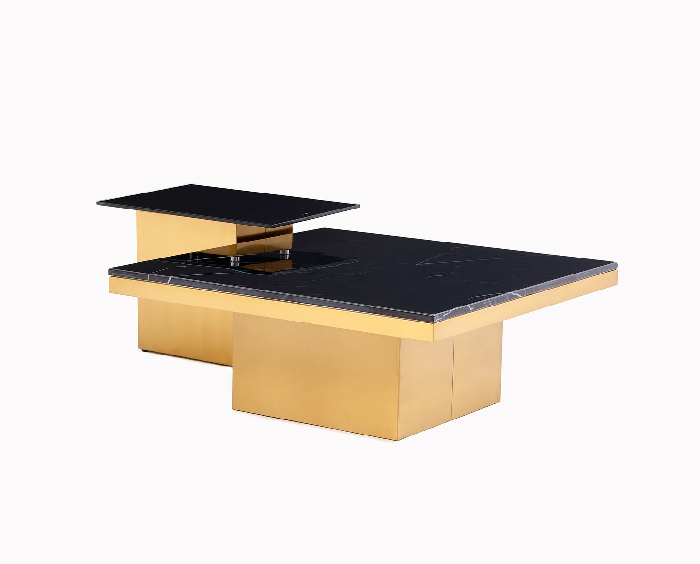 Edles Couchtische 2er Set mit schwarzer Marmorplatte goldener Rahmen 90cm Kaffeetisch Couchtisch Wohnzimmertisch