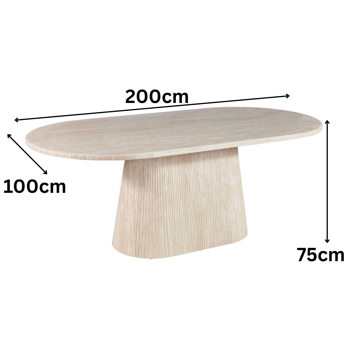 Esstisch Dervio massive Travertin Tischplatte edle Tischbeine im Säulenstil 200cm beige