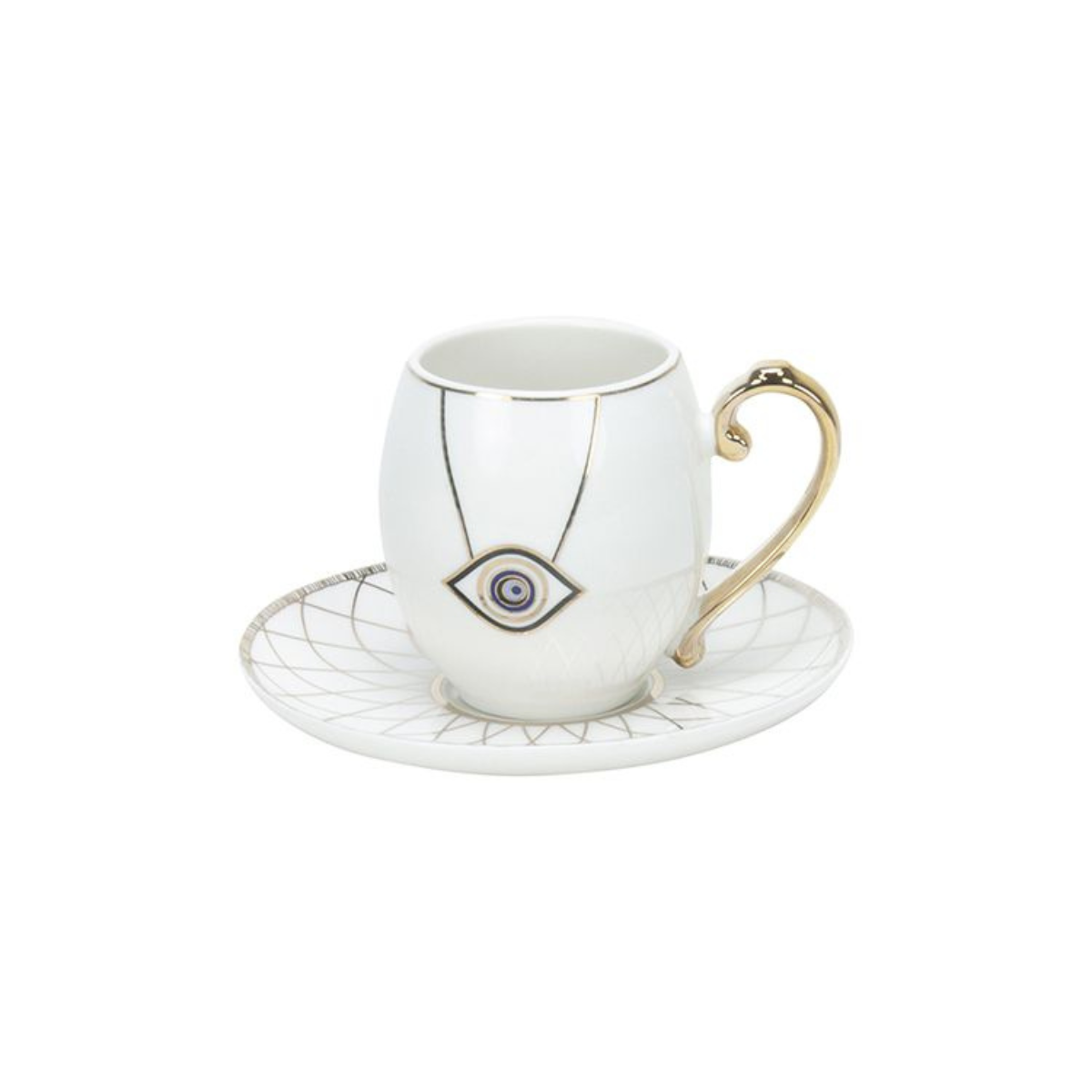 Espresso Set mit Unterteller Nazar Boncuk 12 teilig Weiß Keramik