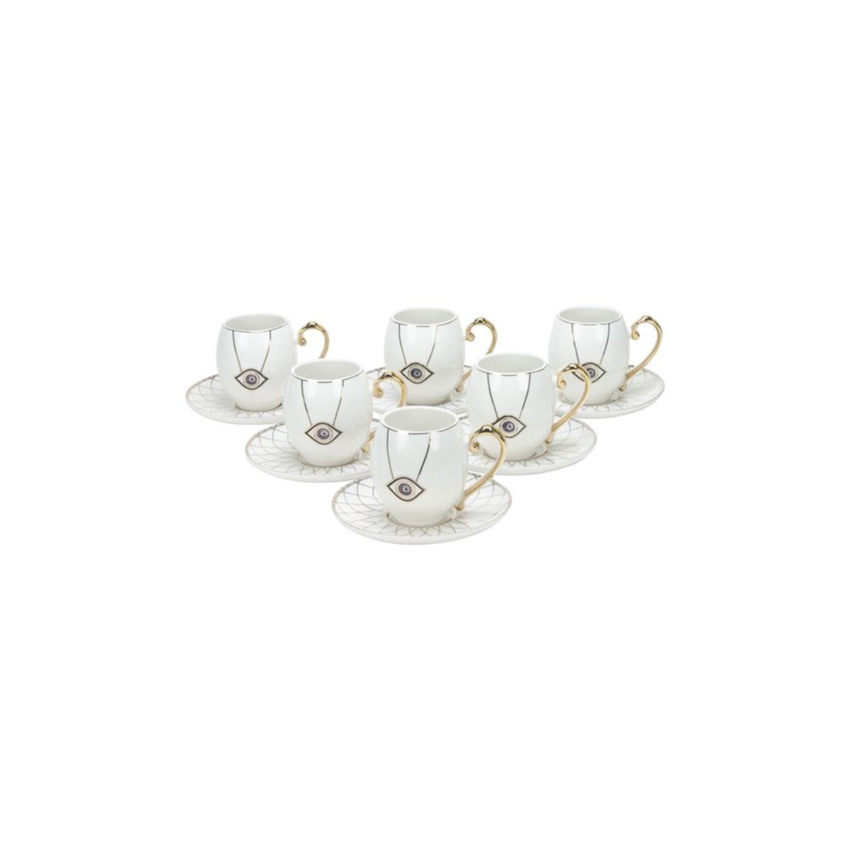 Espresso Set mit Unterteller Nazar Boncuk 12 teilig Weiß Keramik