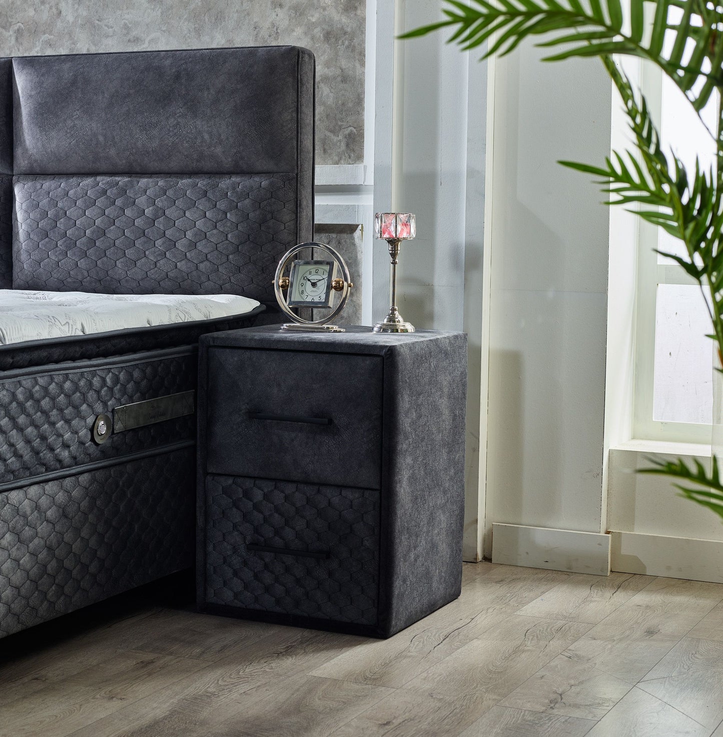Boxspringbett FOCUS Night Blue Velvet Set Samt Matratze Topper inklusive 160x200 - 180x200