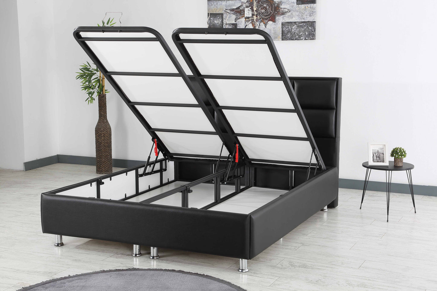 Hypersoft DEMONTE schwarz Polyurethan Leder Boxspringbett Set 3 teilig 90x200 - 180x200