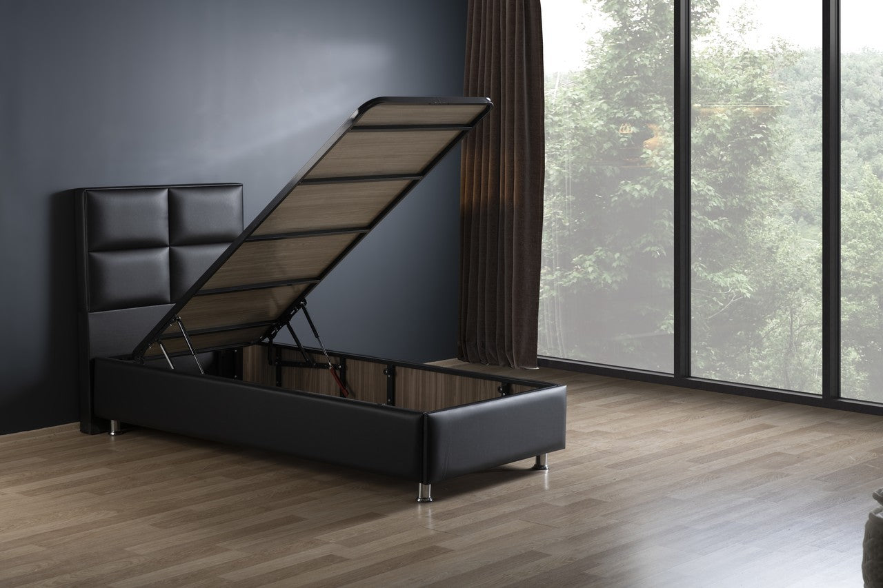 Hypersoft DEMONTE schwarz Polyurethan Leder Boxspringbett Set 3 teilig 90x200 - 180x200