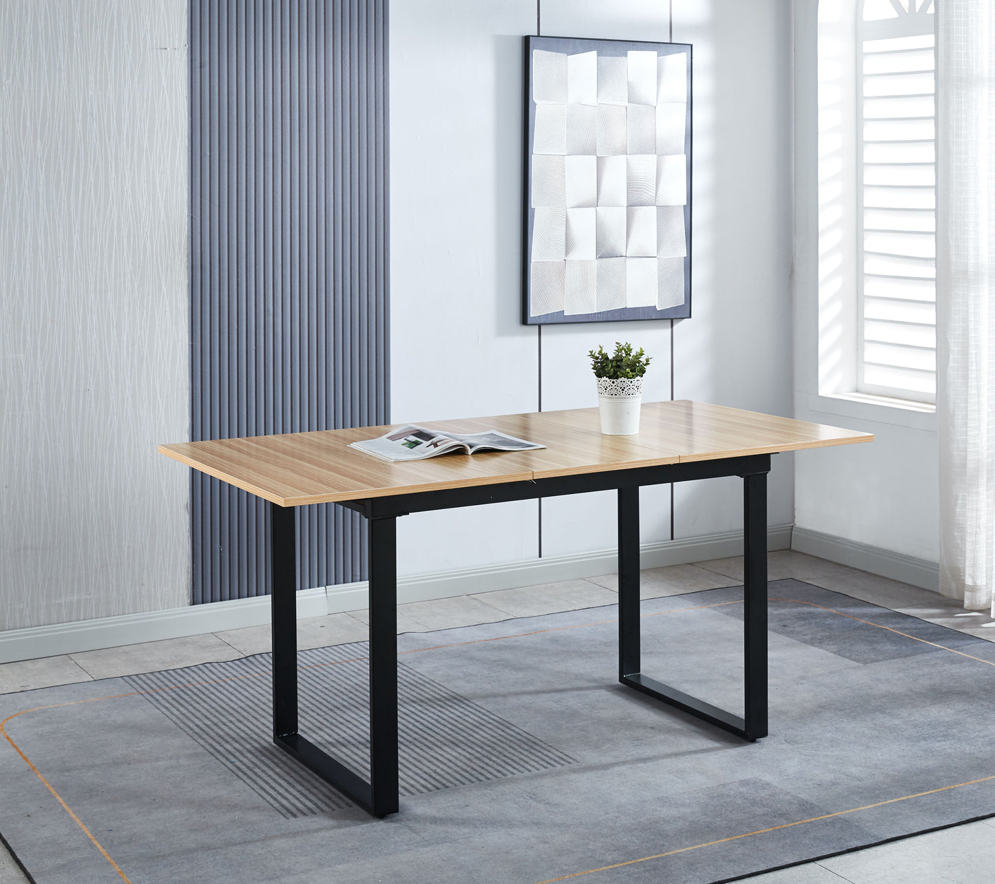 Esstisch Wohnzimmertisch ausklappbar braun 120 - 160cm mit schwarzen Metallbeinen