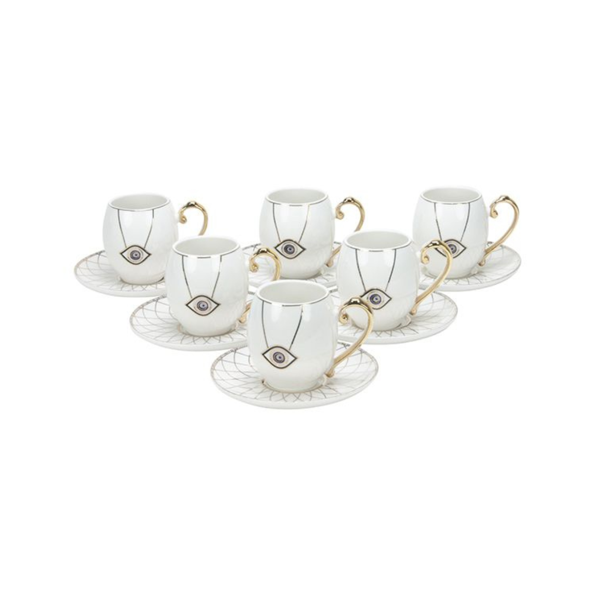 Kaffee Set mit Unterteller Nazar Boncuk 12 teilig Weiß Keramik
