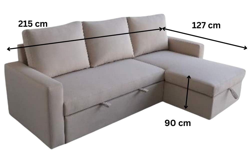 Ecksofa mit Schlaffunktion & Stauraum – 215 x 127 x 90 cm
