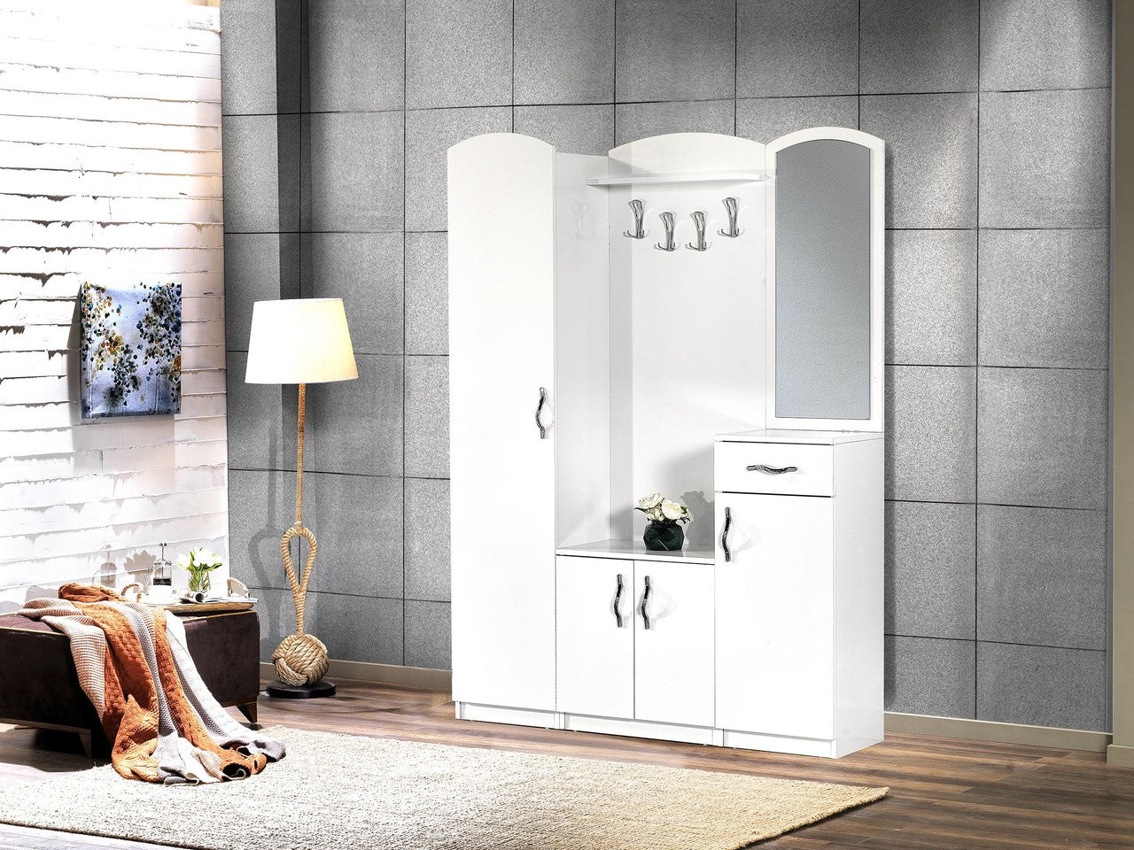 Garderobe LENA glanzweiß 150x40x196 cm