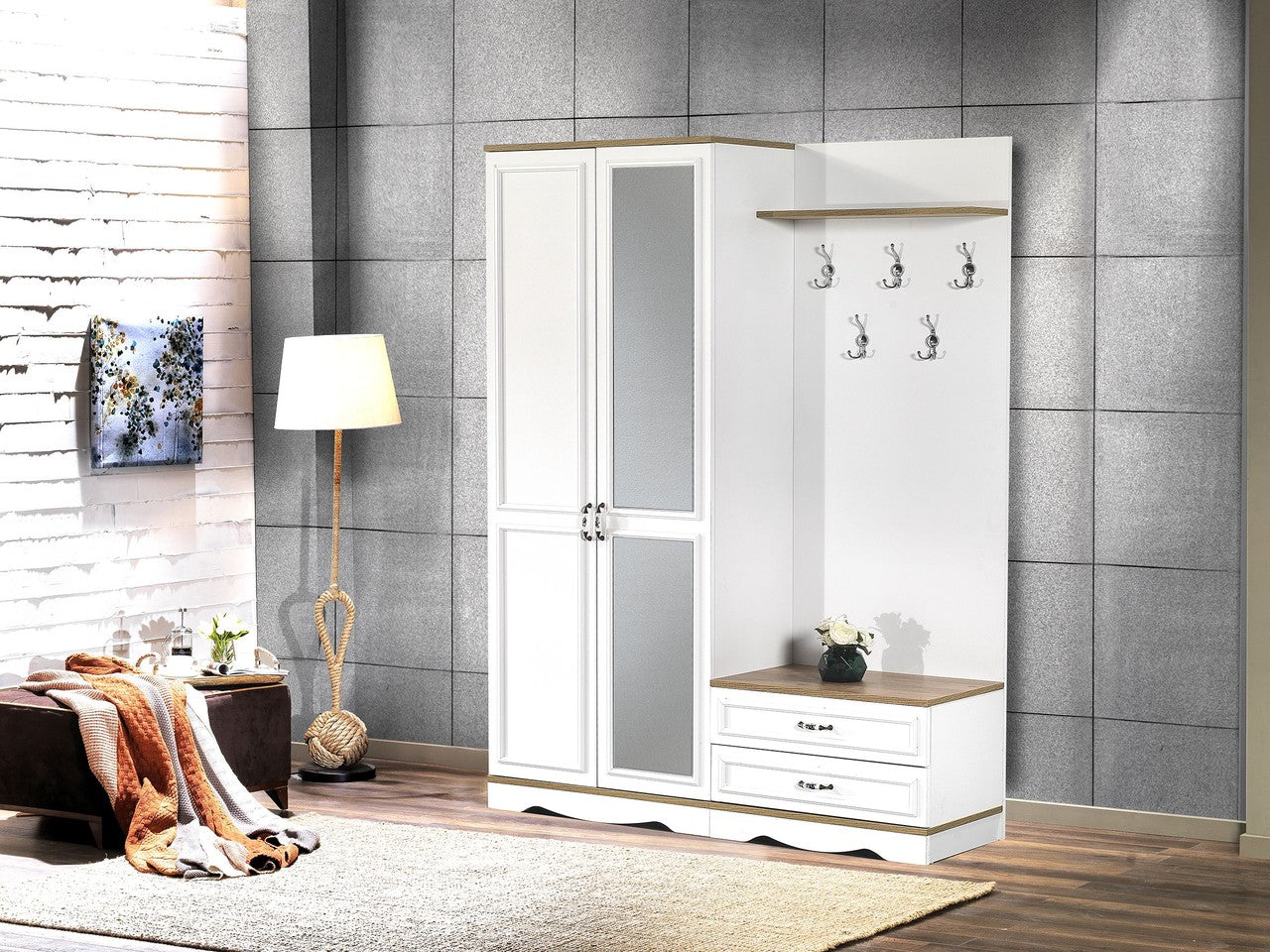 Garderobe OLGA weiß matt 150x40x196 cm