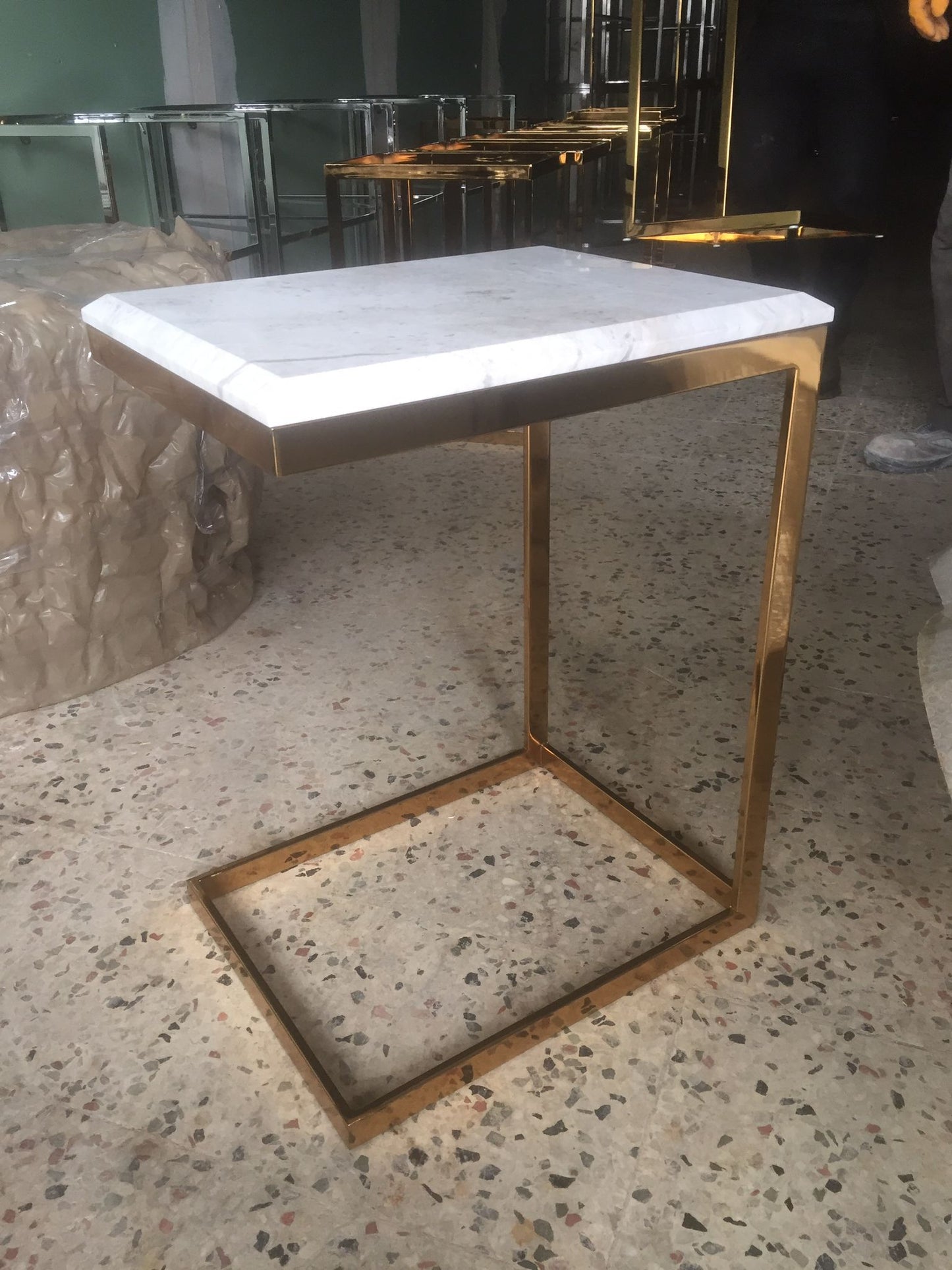 Beistelltisch Couchtisch Marmor 45x35x60cm gold/silber/mattgold