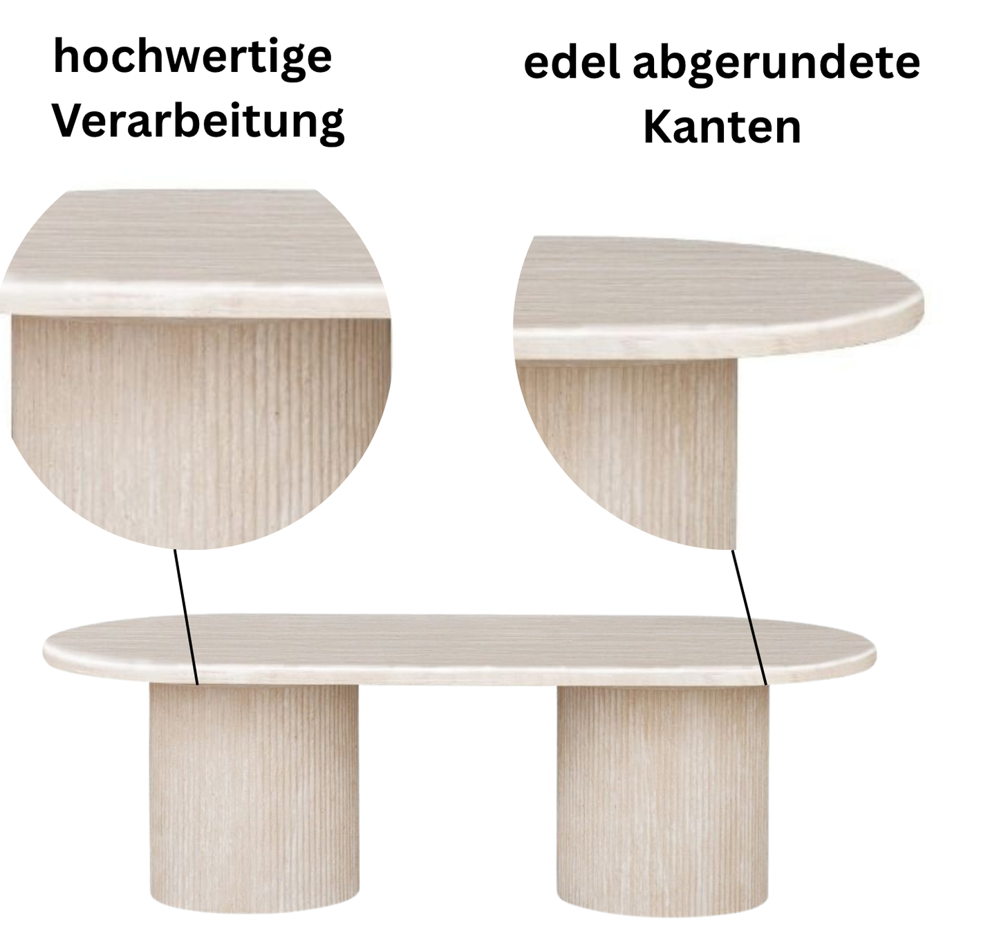 Moderner Couchtisch mit ovaler Travertin-Tischplatte – 130 x 70 x 45 cm