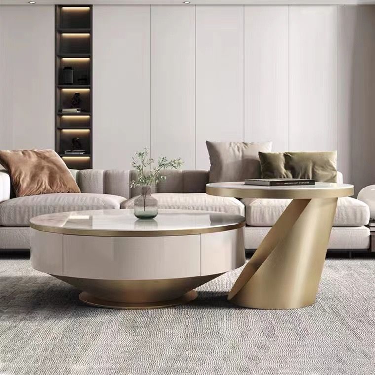 Edles Couchtisch 2er Set mit weißem Marmor Design 90x35cm – alesvelt