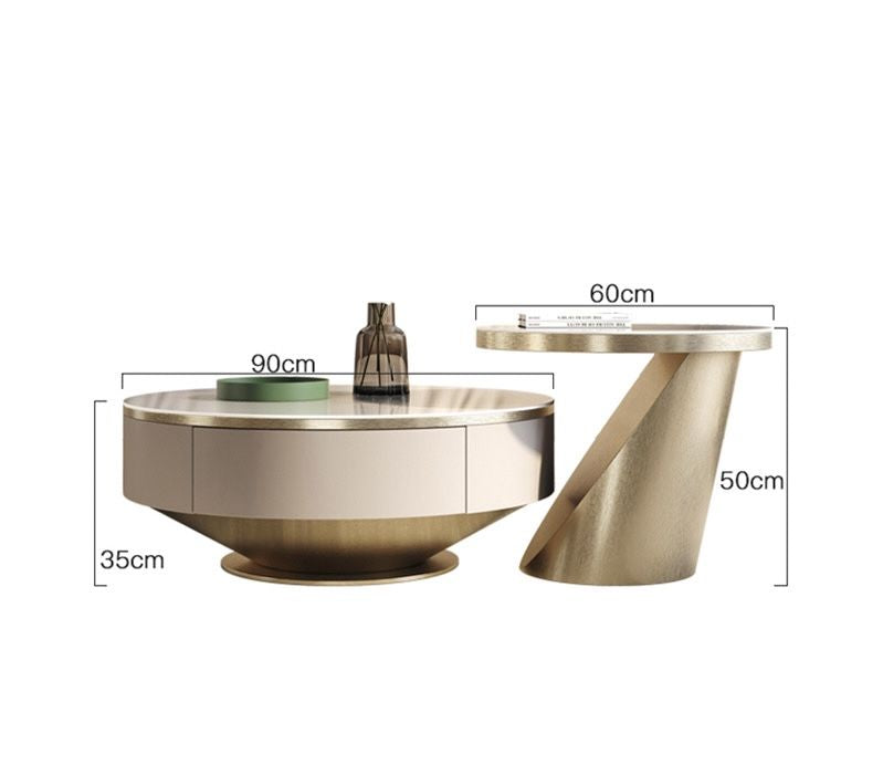 Edles Beistelltisch 2er Set mit weißem Marmor Design 90x35cm
