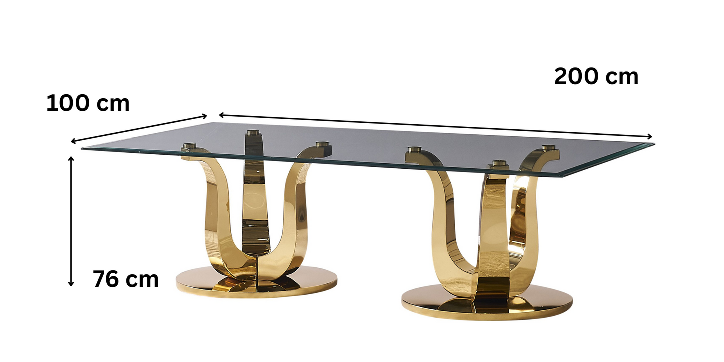 Esstisch mit schwarzer Marmorplatte – 200 x 100 cm | Edelstahl-Gestell in geometrischem Design
