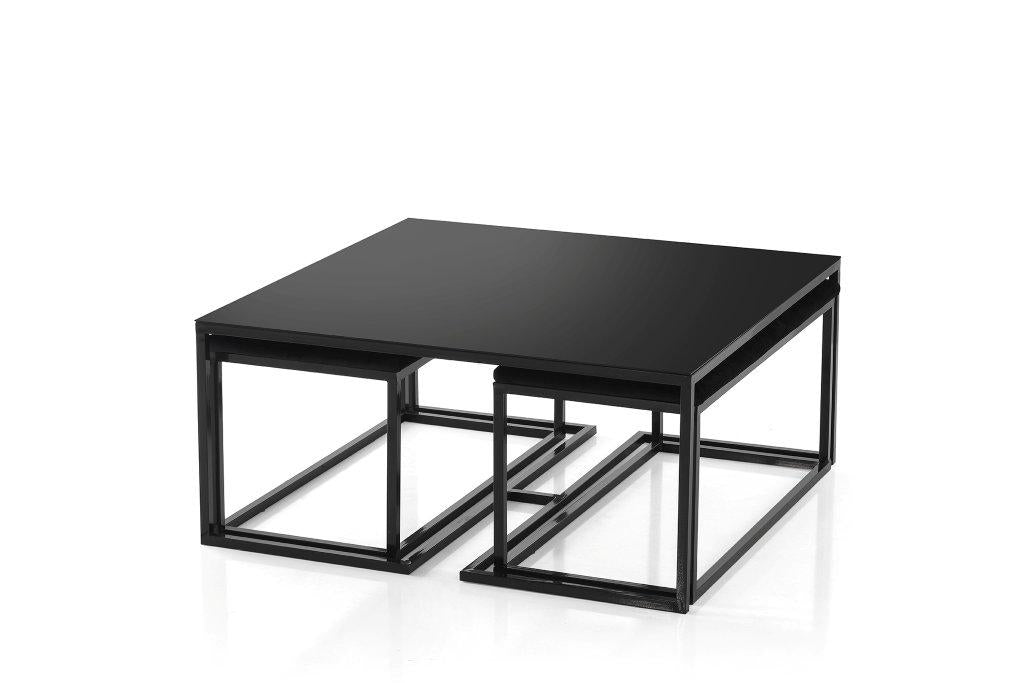 Beistelltisch Couchtisch "Vega" 3er Set schwarz Glas Stoff