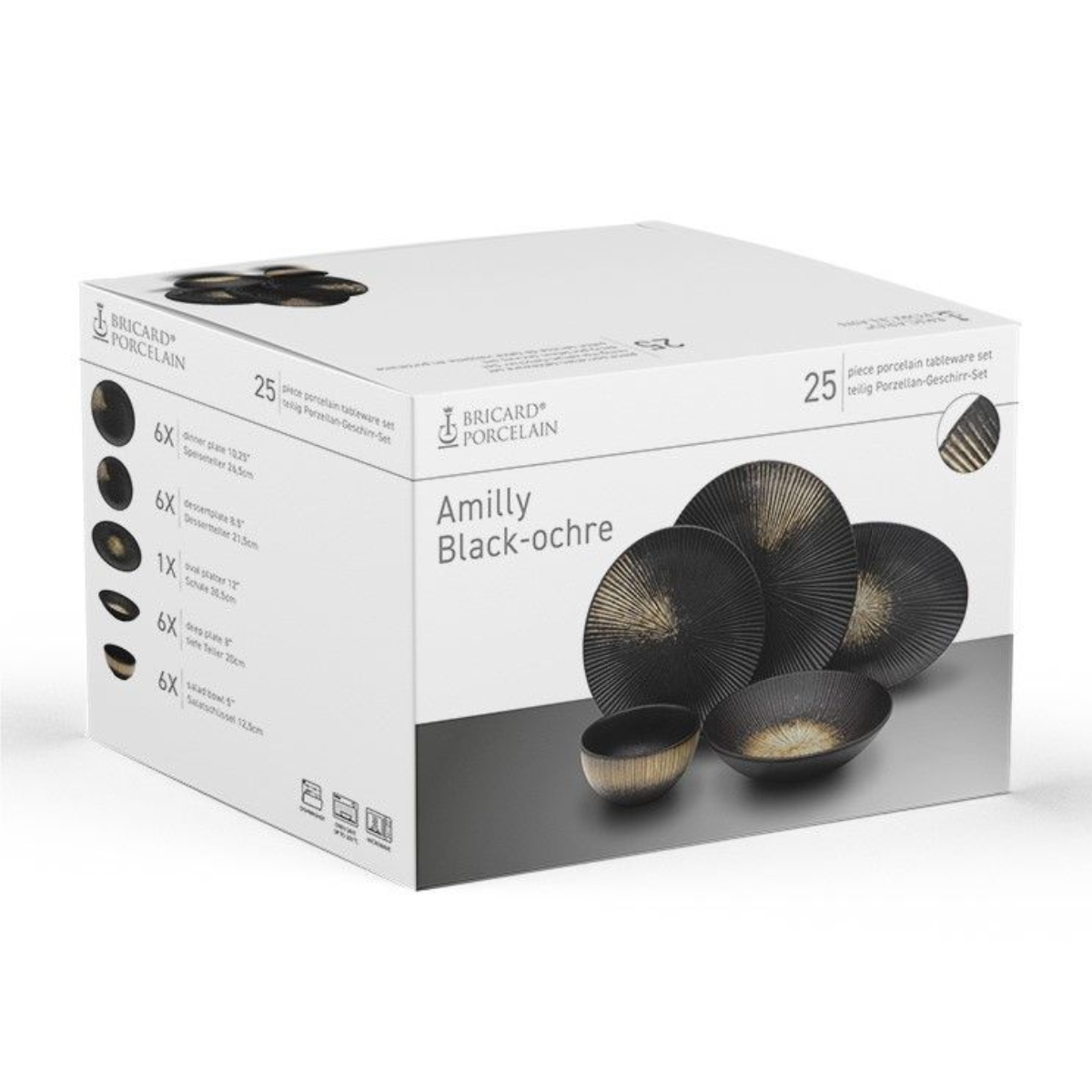 Bricard Geschirr-Set Amilly Tafelgeschirr, Porzellan, spülmaschinenfest 25-tlg. 6 Personen mikrowellengeeignet schwarz
