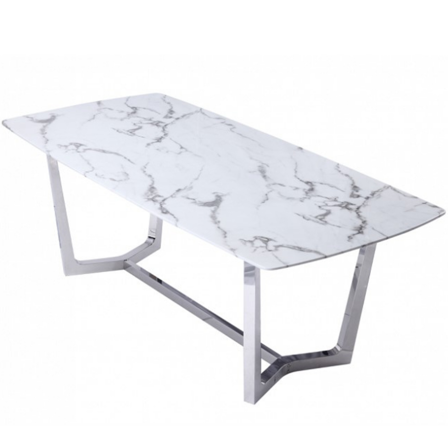 Moderner Esstisch in weißer Marmor-Optik mit Edelstahlbeinen – 180 x 90 x 76 cm