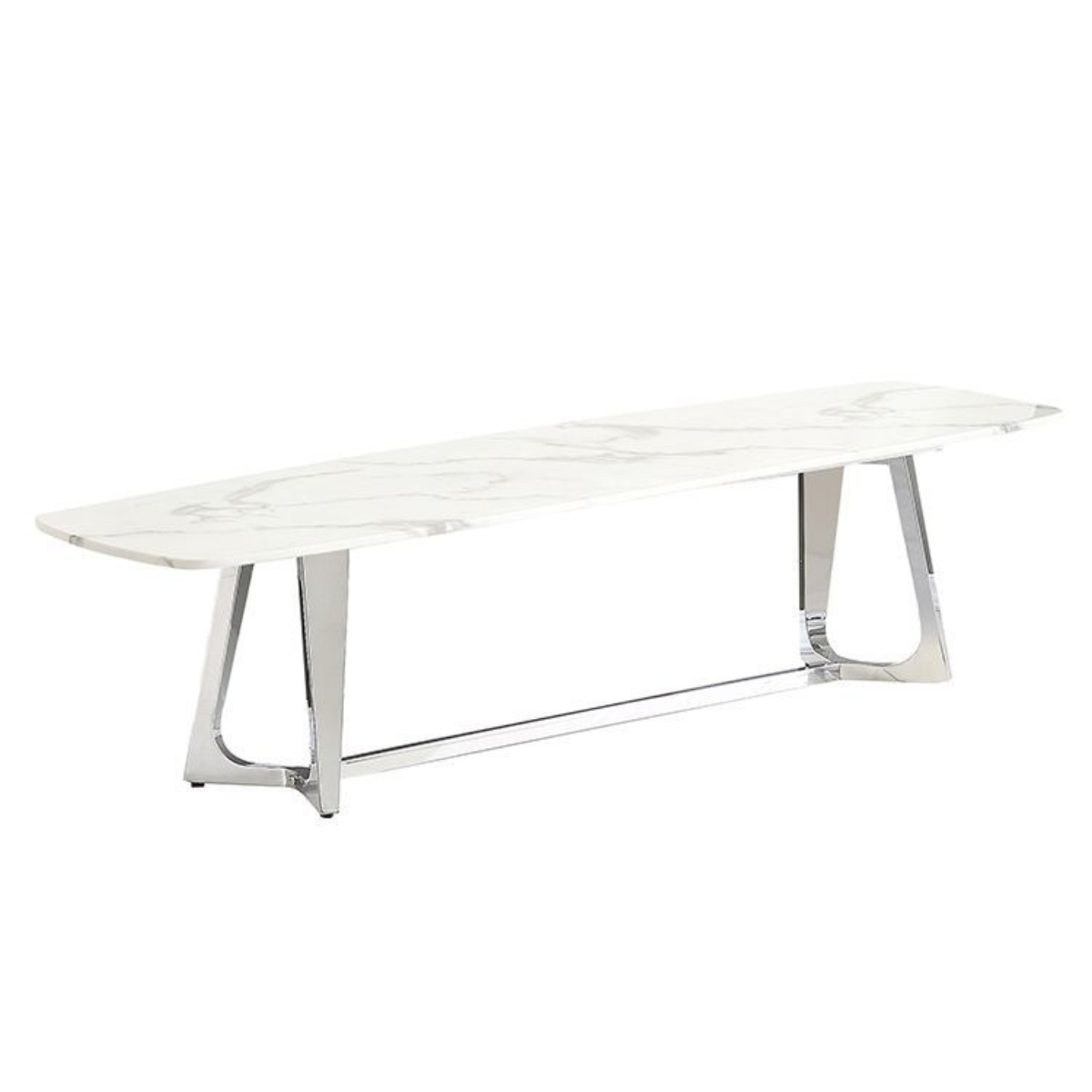 Moderner Rechteckige TV Bank Bari Tischplatte aus Marmoroptik 180 cm Silber