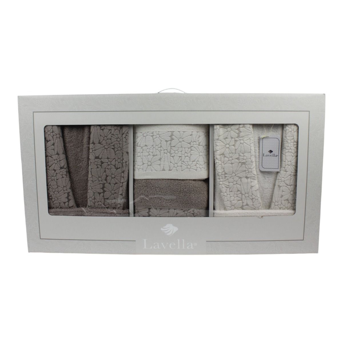 Bademantel - Wellness Set Vera 6-teiliges Luxus Set aus Baumwolle Beige-Creme