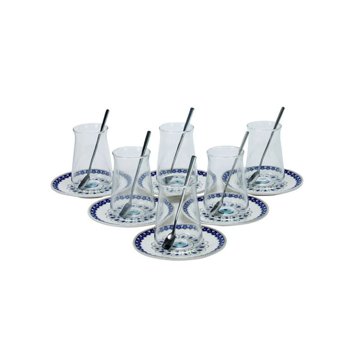 Bricard Boncuk Teeglas-Set mit Porzellan-Untersetzern – 18-teilig Weiß
