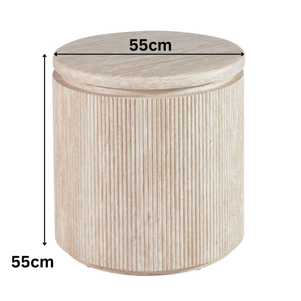 Beistelltisch Bondo mit Travertin Tischplatte in edlem Säulenstil Ø55x55 CM beige