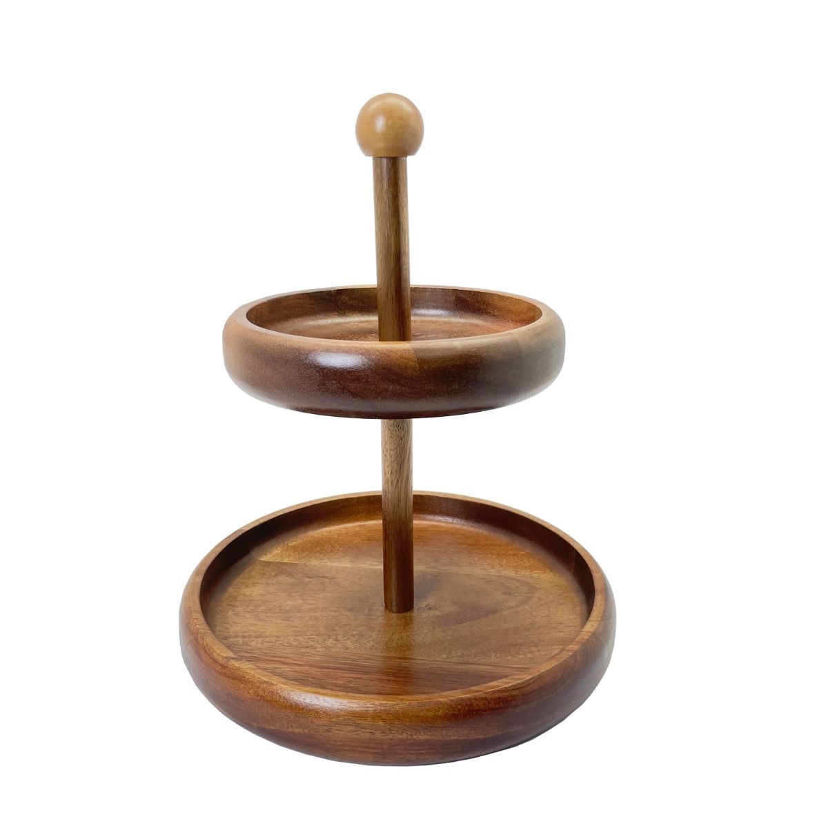 Etagere 2-stufiger Massivholz-Ständer im Soft-Edge-Design Akazie Holz Ø 30 cm